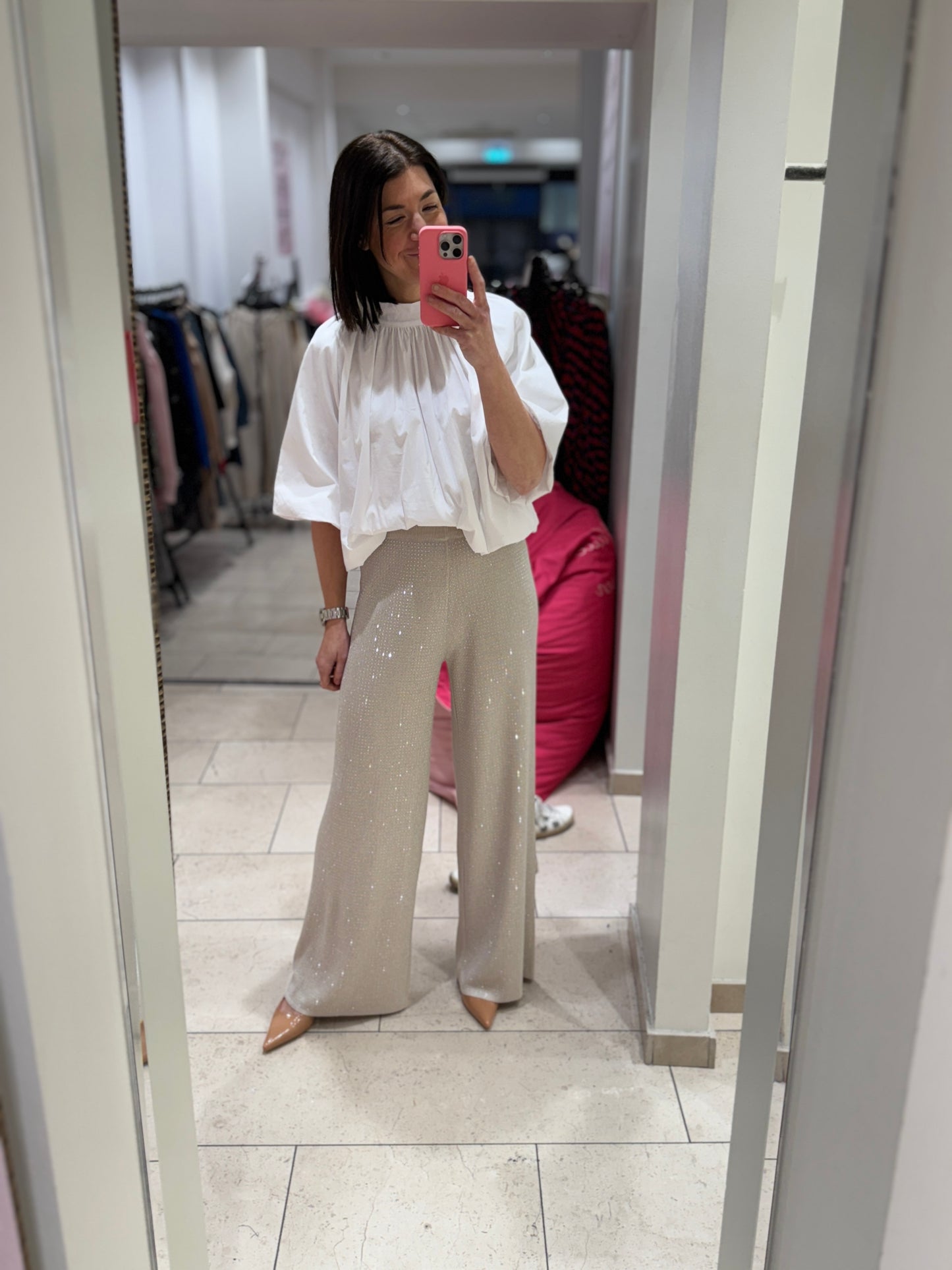 Beige strass trousers