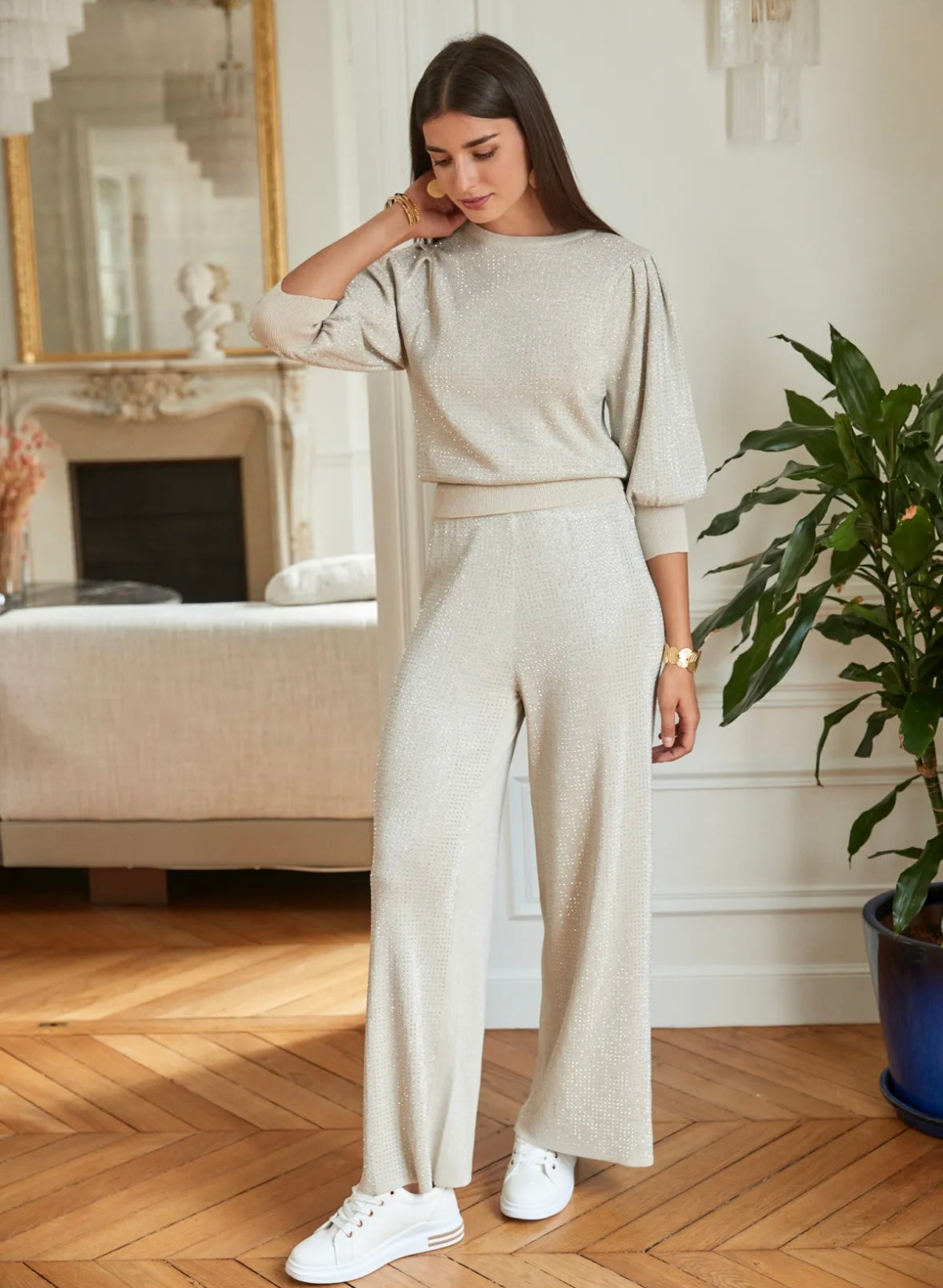 Beige strass blouse